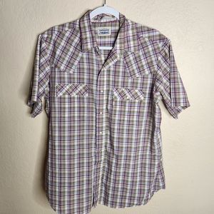 Vintage Levi's Shirt Men Large Multicolor Plaid Short Sleeve Pearl Snap Cowboy